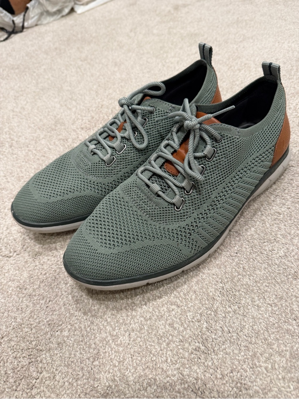 Johnston & Murphy Men's Knit Lace-Up Sneakers in Olive Green with Brown Accents